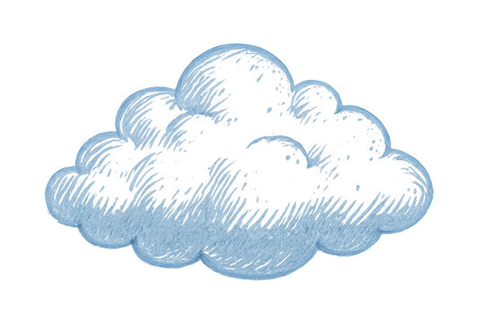 Soft light blue cloud drifting against transparent background, rendered in delicate hand-drawn watercolor style with ethereal quality