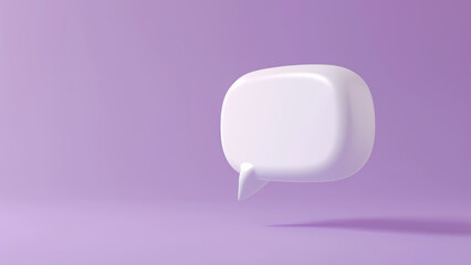 Poster - White speech bubble or conversation box on a vibrant purple background. Minimalist communication concept for social media.
