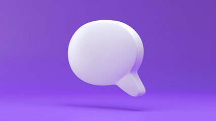Poster - White 3d speech bubble or chat icon on a vibrant purple background. Concept of communication, messages, and social media.
