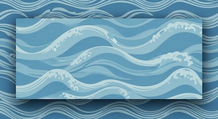 Poster - Abstract illustration of stylized ocean waves with varying shades of blue and white, creating a dynamic and fluid water pattern.