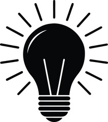 Poster - Silhouette of a glowing idea bulb emitting rays isolated on transparent background