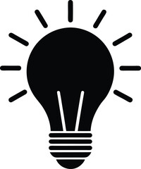 Poster - Silhouette of a glowing light bulb icon with a bright filament isolated on transparent background