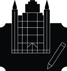 Poster - Architectural blueprint with a drawing pencil silhouette isolated on transparent background