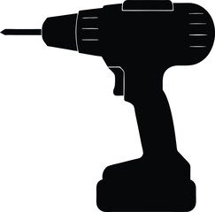 Poster - Black silhouette of a modern electric drill isolated on transparent background