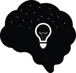Poster - Conceptual silhouette of a glowing light bulb within a thought bubble representing ideas and innovation isolated on transparent background