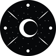 Poster - Stylized moon phase time dial with celestial markers isolated on transparent background silhouette