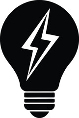 Poster - Creative silhouette of a bright lightning bolt contained within a light bulb isolated on transparent background