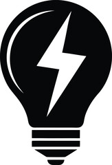 Poster - Stylized silhouette of a bright lightning bolt contained within a light bulb isolated on transparent background