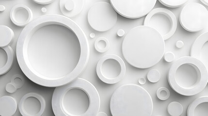 Poster - White background with many circles of different sizes. The circles are all white and appear to be scattered randomly. The image has a minimalist and abstract feel to it