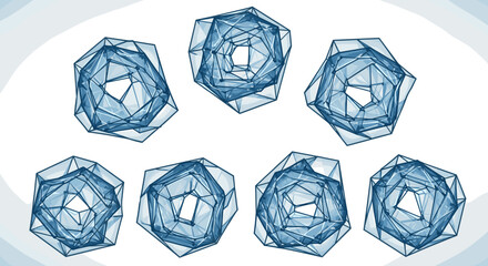 Fototapete - Geometric crystal formations arranged in a group with blue hues and polygonal structures displayed clearly