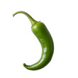 © Bappy Faysal - A single green chili pepper, curved, isolated on a white background, simple and clean