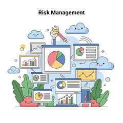 Poster - Cute illustration depicting risk management and data analysis
