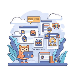 Poster - Online course learning illustration with owl and screens