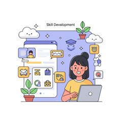 Poster - Skill development illustration of a woman working on a laptop