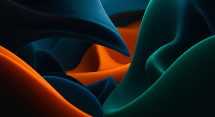 Poster - Abstract flowing shapes in blue orange and green creating a dynamic and fluid composition