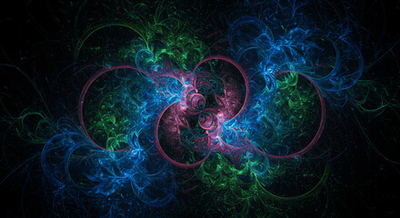 Poster - Abstract fractal art featuring swirling blue green and pink colors on a dark background design element
