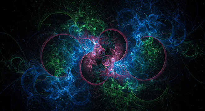 Abstract fractal art featuring swirling blue green and pink colors on a dark background design element