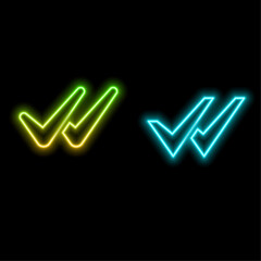 Fototapete - Big blue check mark icon set. neon style.set of verified and approved symbols. Vector illustration