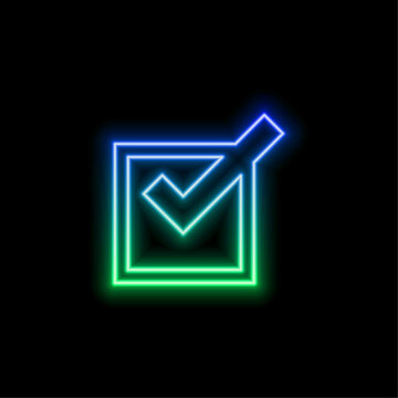 Blue check mark icon vector design, profile verified badge.Neon style.Set of check marks and cross symbols for decision making and validation concepts.