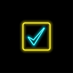Fototapete - Blue check mark. Verified badge symbol isolated 3D icon.marked in blue. neon style. check mark symbol on green flower circle.