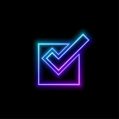 Fototapete - Blue check mark.neon style. Clean line art tag icon representing confirmed action, verified status, accepted choice, completed task and positive result symbol