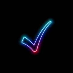 Fototapete - blue marked icon. neon style. check mark symbol on green flower circle. verified social media account tag.