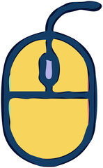 Poster - Cartoon illustration of a computer mouse, simple design, yellow body, dark outline.