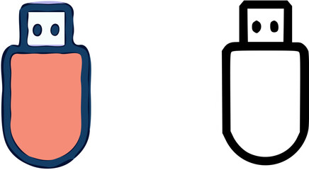 Poster - Two USB drives, one colored and one outlined, depicted in a simple vector style.