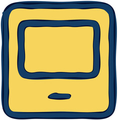 Aufkleber - Cartoon illustration of a vintage computer with a yellow screen and blue outline.