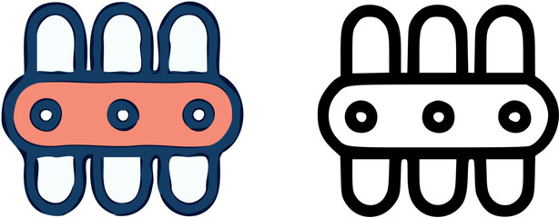 Leinwandbilder - Two stylized icons depicting a connected structure with rounded elements and circular details.