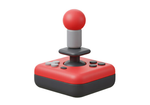 透明な背景に赤いレトロなジョイスティックゲームコントローラーの3Dレンダリング