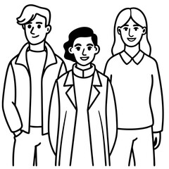 Poster - Three people in a minimalist continuous line art style representing connection and unity