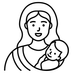 Poster - Minimalist single line drawing of a mother holding her baby close