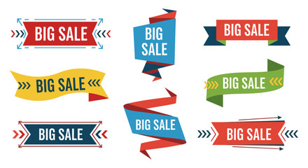 Poster - Collection of nine vibrant and versatile BIG SALE banners ideal for advertising, promotions, marketing campaigns, and e-commerce websites, featuring various shapes, colors, and styles to suit diverse