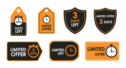 Poster - A collection of orange and black vector labels and badges featuring limited offer and countdown timer designs, perfect for e-commerce promotions and sales.