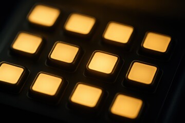 Poster - Illuminated Control Panel with Soft Glowing Buttons in Dark Background for Technology Themes