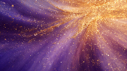 Poster - Ethereal cosmic radiance, gold dust particles on a deep purple nebula canvas