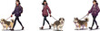 © Royal Ability - Women walking dogs in winter coats with leashes outdoor lifestyle activity vector illustration