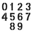 © Michailas - Grungy stencil numbers 0–9 in black on white background, bold military-style digits with distressed texture and paint splatter effect.
