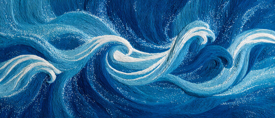 Poster - Blue wave with a white line in the middle. The blue color is very bright and the white line is very thin
