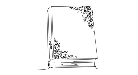 Poster - Floral decorated book in single line outline vector style  