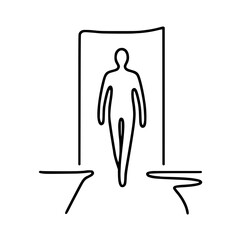 Poster - Outline of a person walking through a doorway in minimalist style  