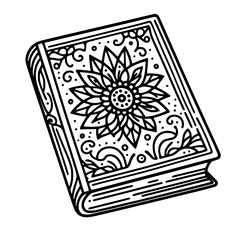 Poster - Decorative book with floral design in single line outline style  