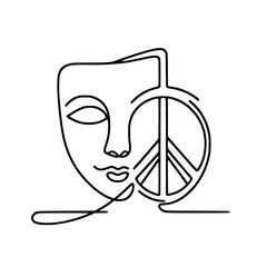Aufkleber - Simple line drawing of a face with peace symbol - Concept of single line outline vector  