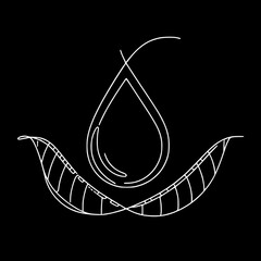 Aufkleber - Minimalist line art of a leaf and water droplet on black background, Concept of single line outline vector movie  
