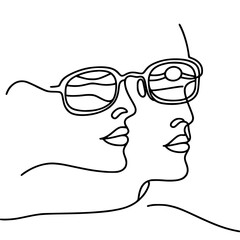 Poster - Abstract continuous line drawing of two faces wearing sunglasses  