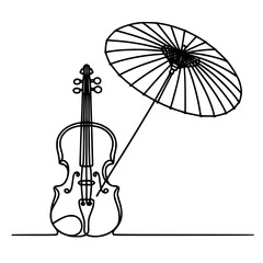 Aufkleber - Violin with parasol in single line outline vector movie style  