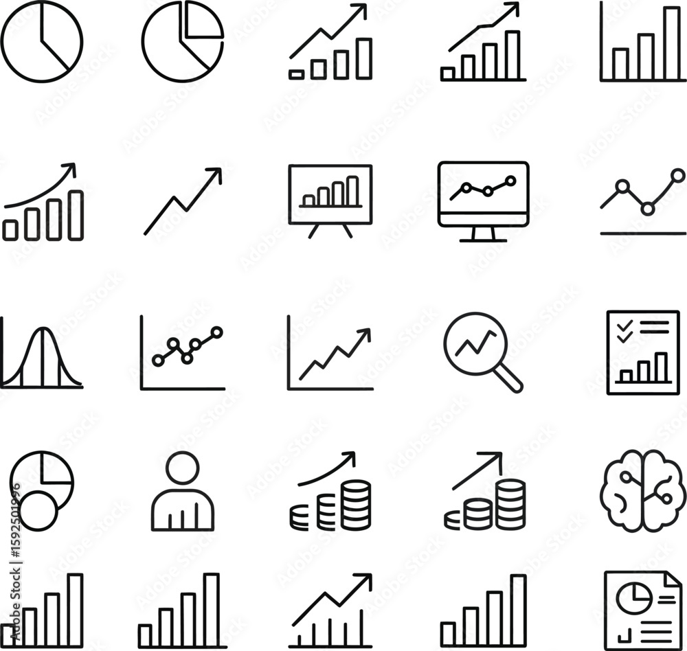 Data Analytics Vector Icon Set with Adjustable Line Weight Featuring ...