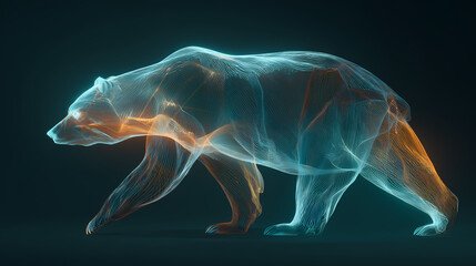 Wall Mural - Glowing bear on dark background, created using a generative ai tool. bearing arc. Illustration