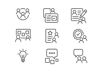 Poster - Minimalist icons of people, documents, and communication symbols on dark background